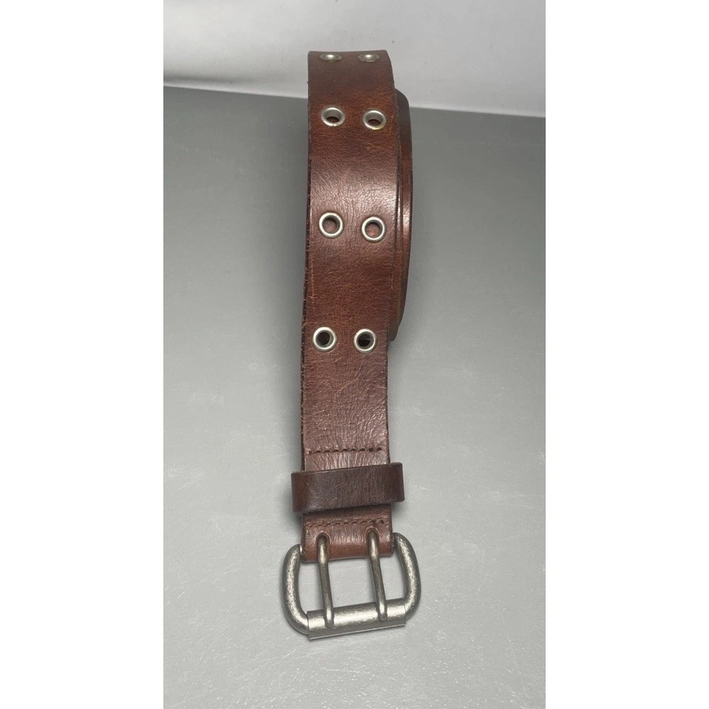 Aeropostale Studded Brown Leather Double Prong 9916 Belt Size L - Picture 2 of 13